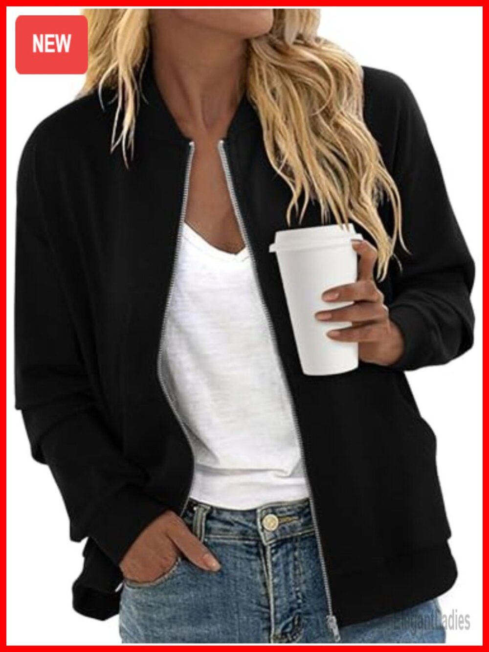 Women's Zip Up Bomber Jacket Casual Long Sleeve Windbreaker with Pockets